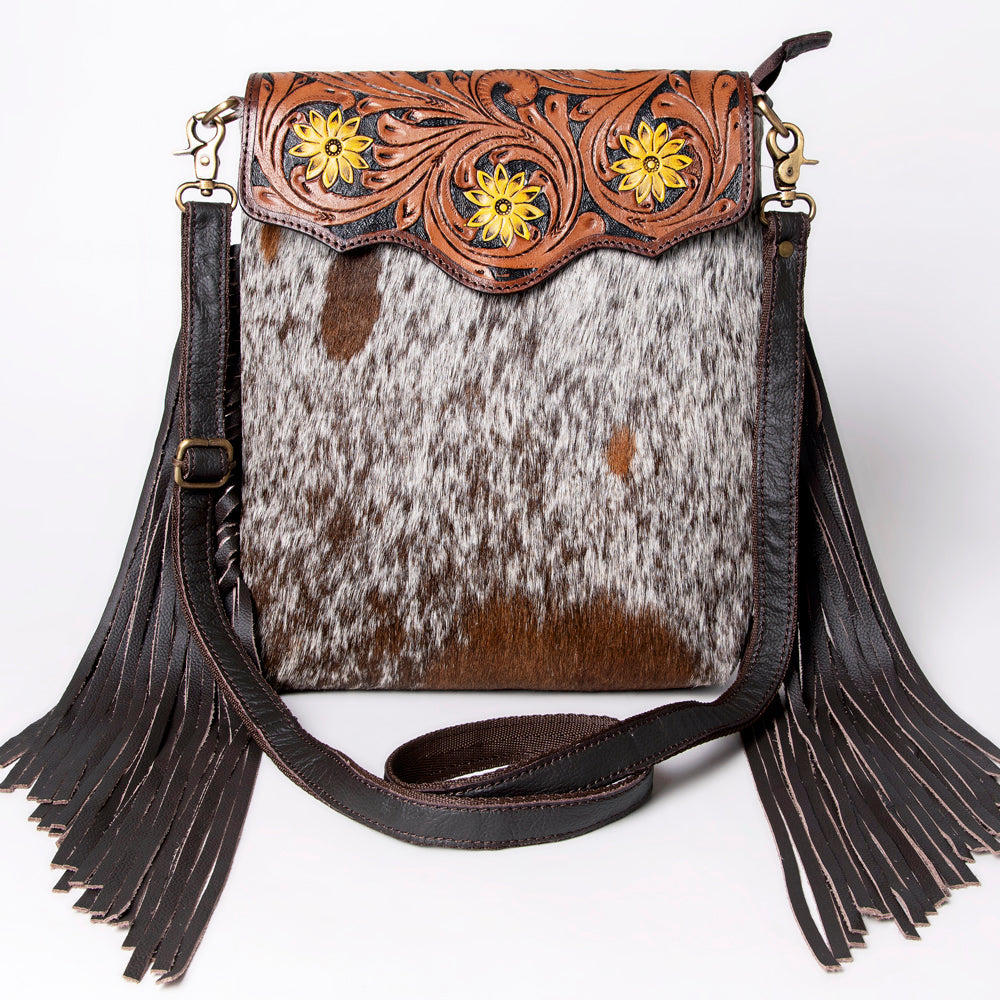 OHLAY Hand-Tooled Hair-On Genuine Leather Messenger Bag