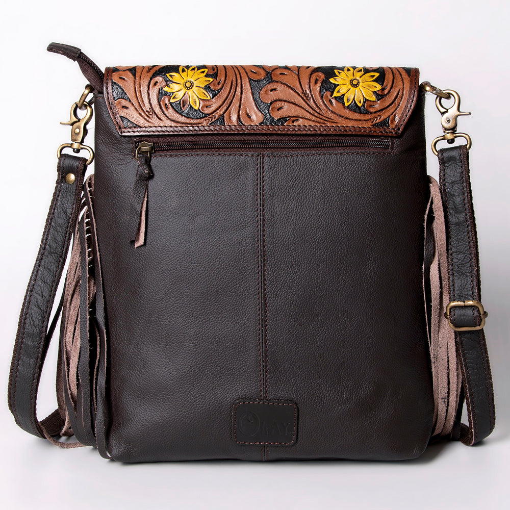 OHLAY Hand-Tooled Hair-On Genuine Leather Messenger Bag