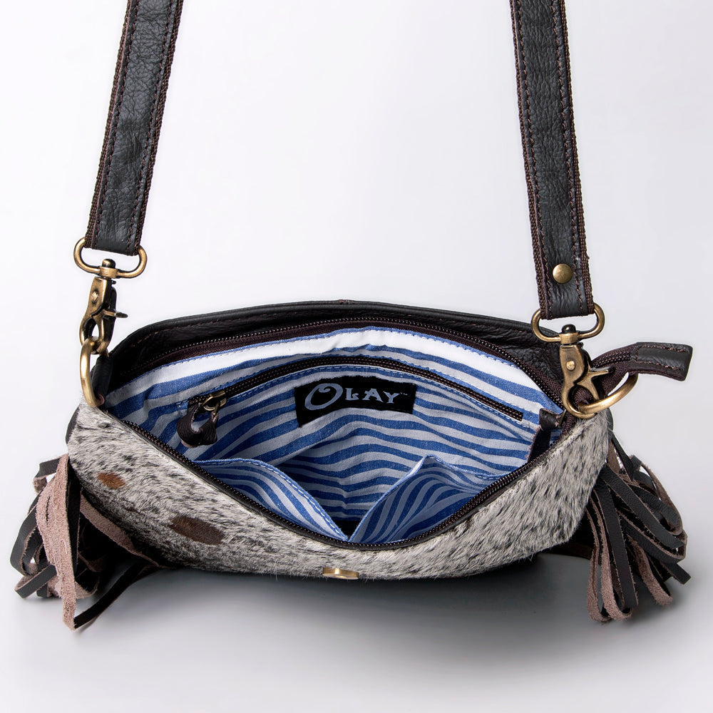OHLAY Hand-Tooled Hair-On Genuine Leather Messenger Bag