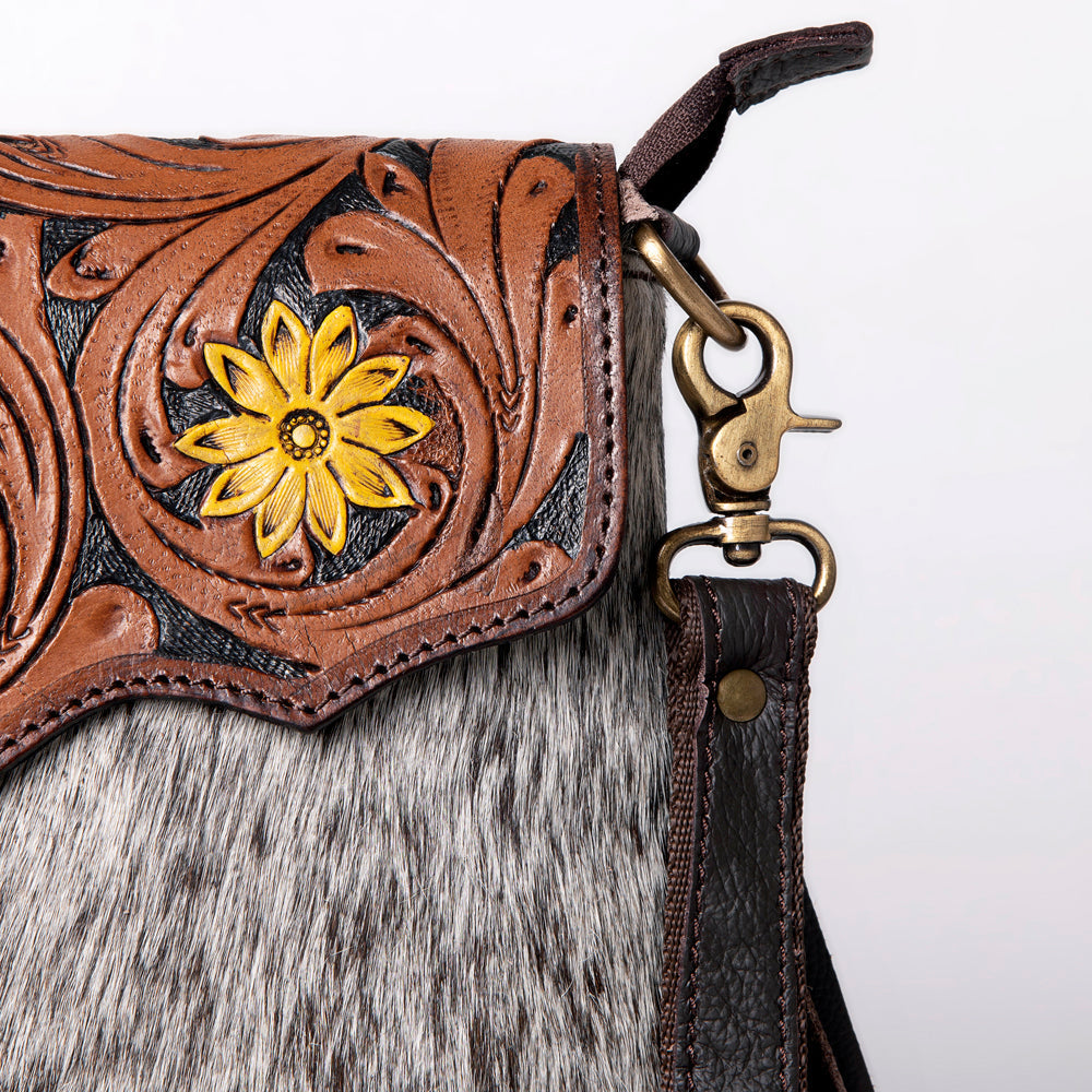 OHLAY Hand-Tooled Hair-On Genuine Leather Messenger Bag