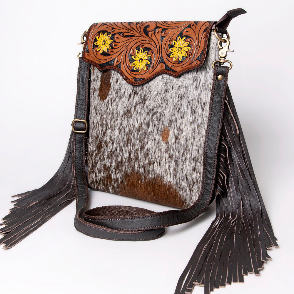 OHLAY Hand-Tooled Hair-On Genuine Leather Messenger Bag