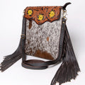 OHLAY Hand-Tooled Hair-On Genuine Leather Messenger Bag