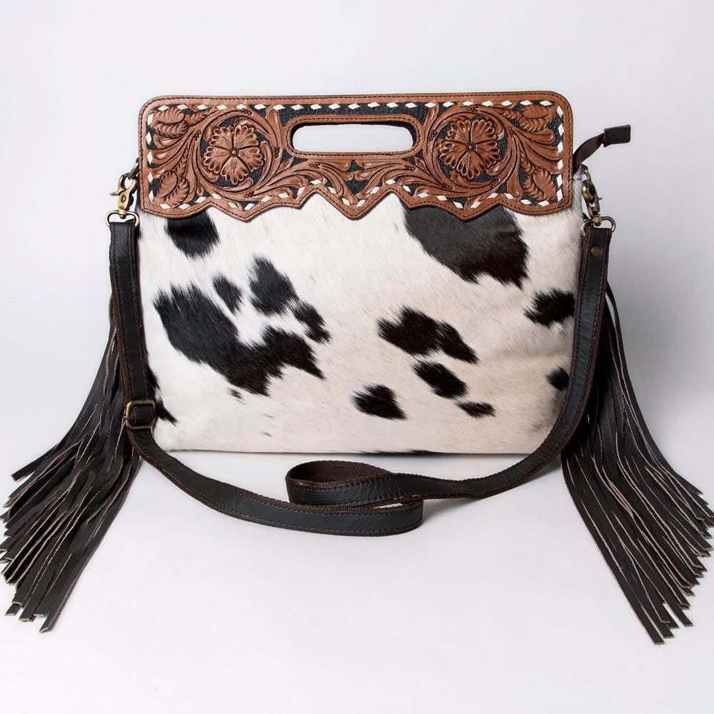 OHLAY Hand-Tooled Hair-On Genuine Leather Clutch