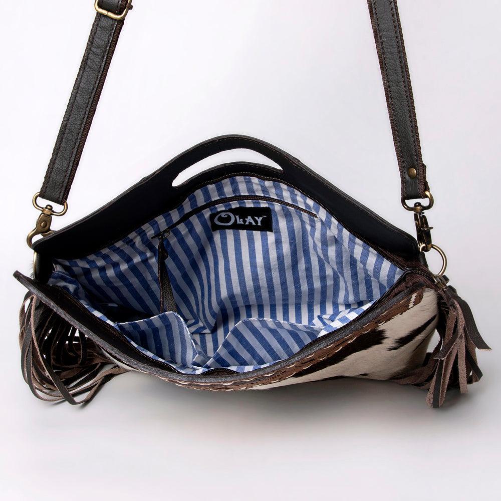 OHLAY Hand-Tooled Hair-On Genuine Leather Clutch