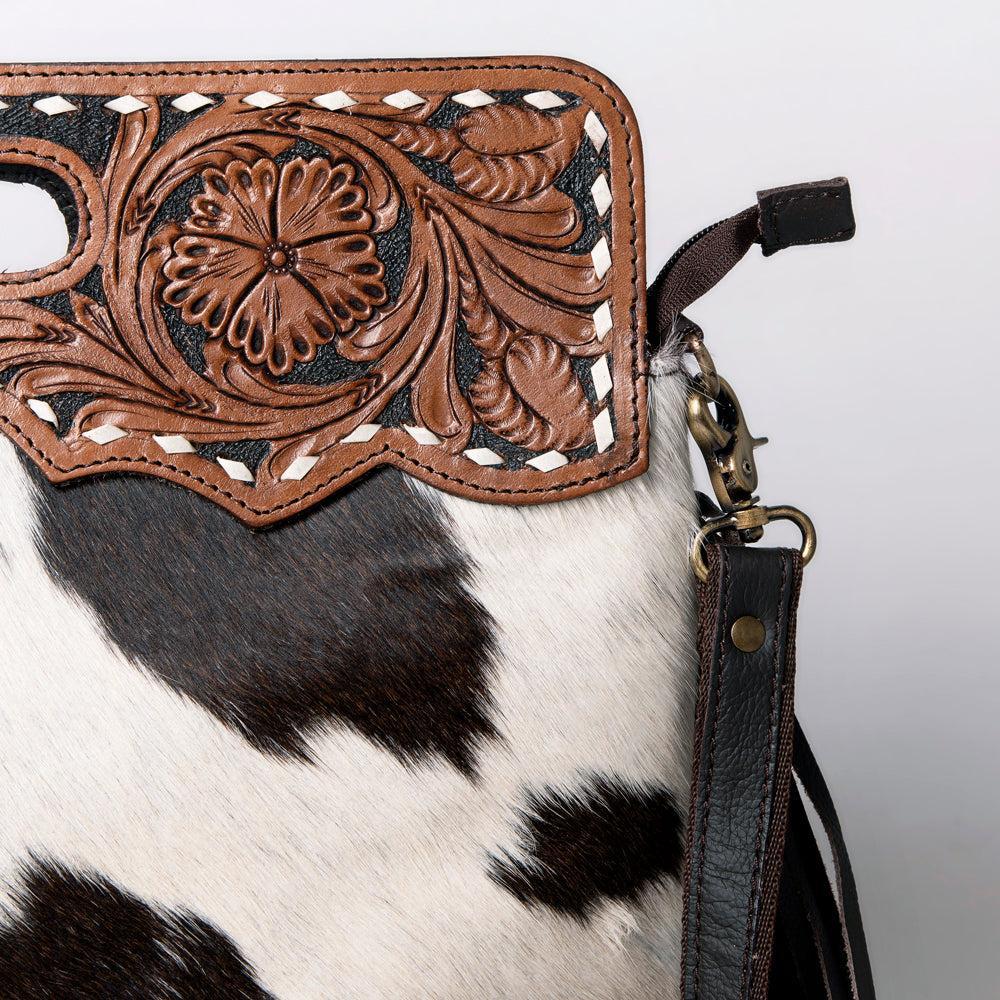 OHLAY Hand-Tooled Hair-On Genuine Leather Clutch