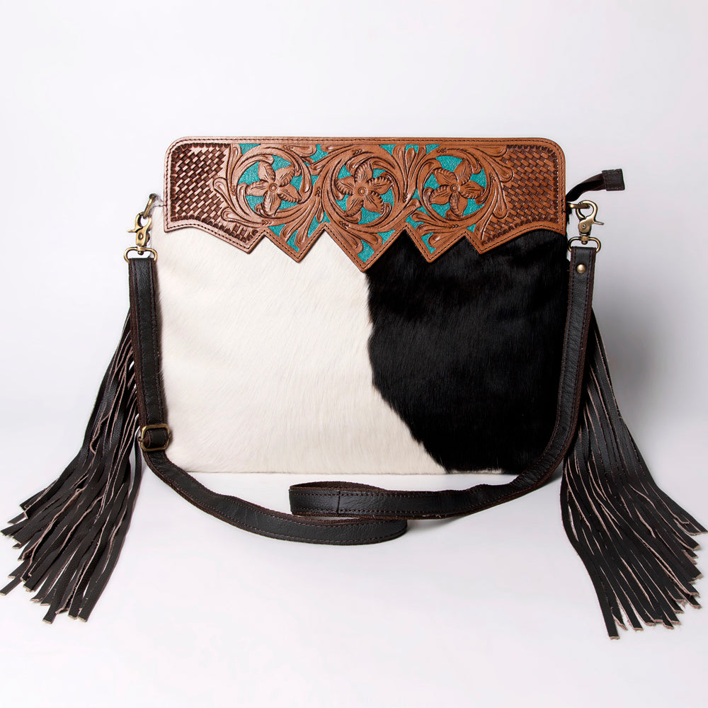 OHLAY Hand-Tooled Hair-On Leather Crossbody Bag