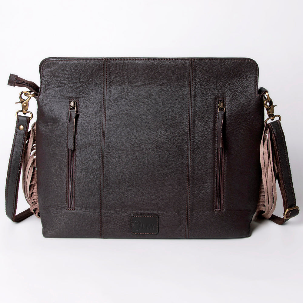 OHLAY Hand-Tooled Hair-On Leather Crossbody Bag