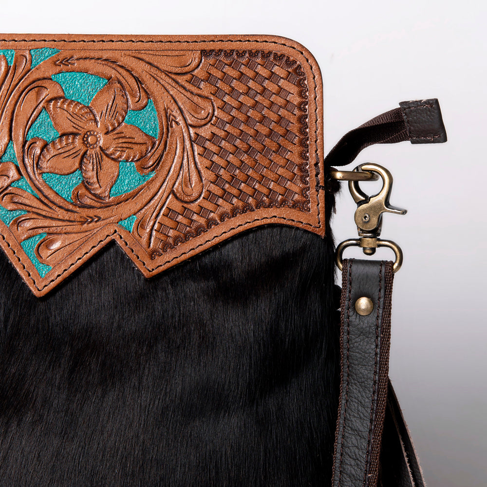 OHLAY Hand-Tooled Hair-On Leather Crossbody Bag