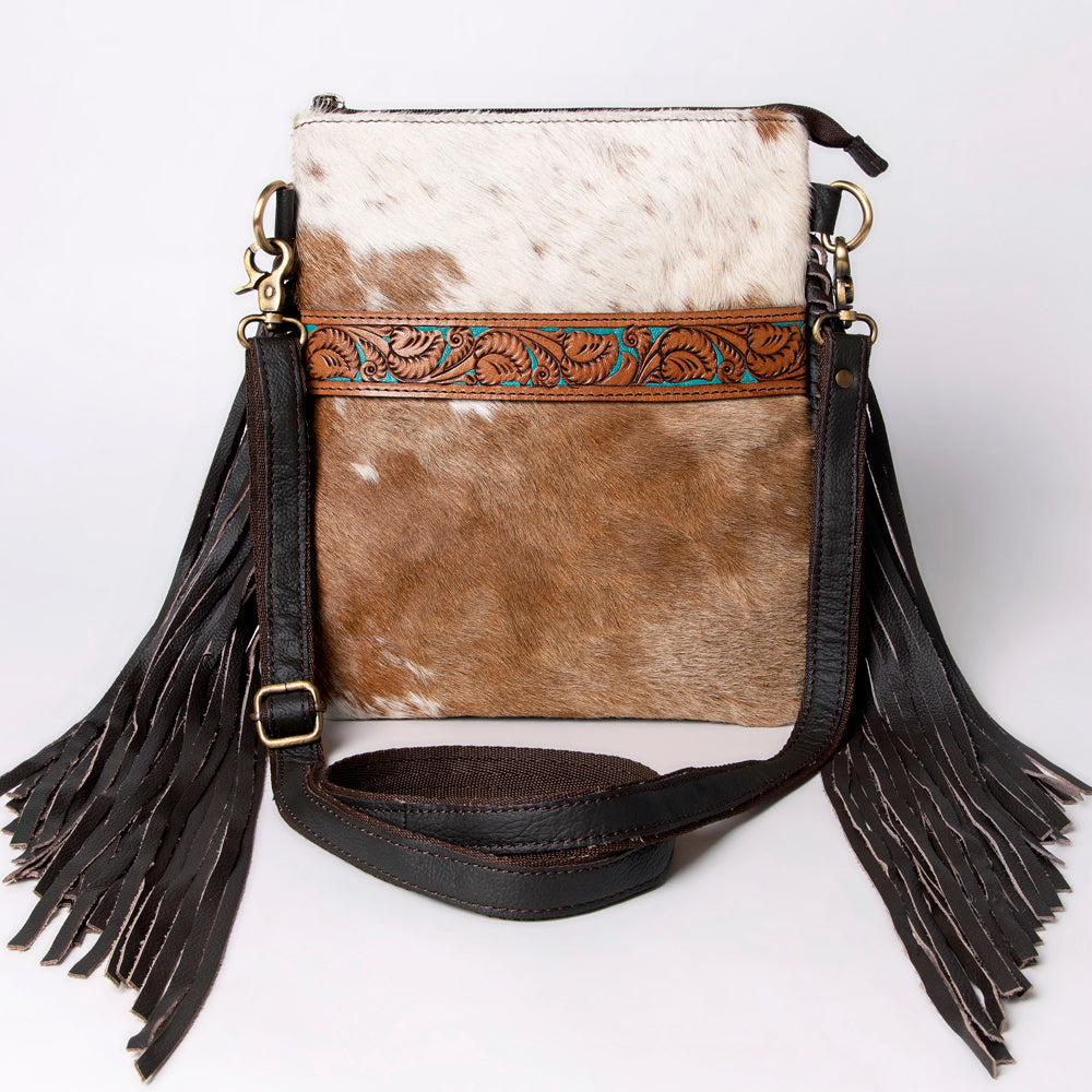 OHLAY Hand-Tooled Hair-On Leather Crossbody Bag