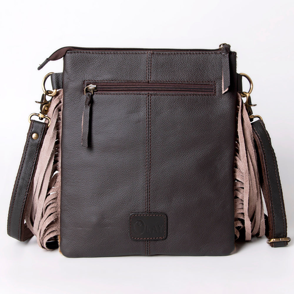 OHLAY Hand-Tooled Hair-On Leather Crossbody Bag
