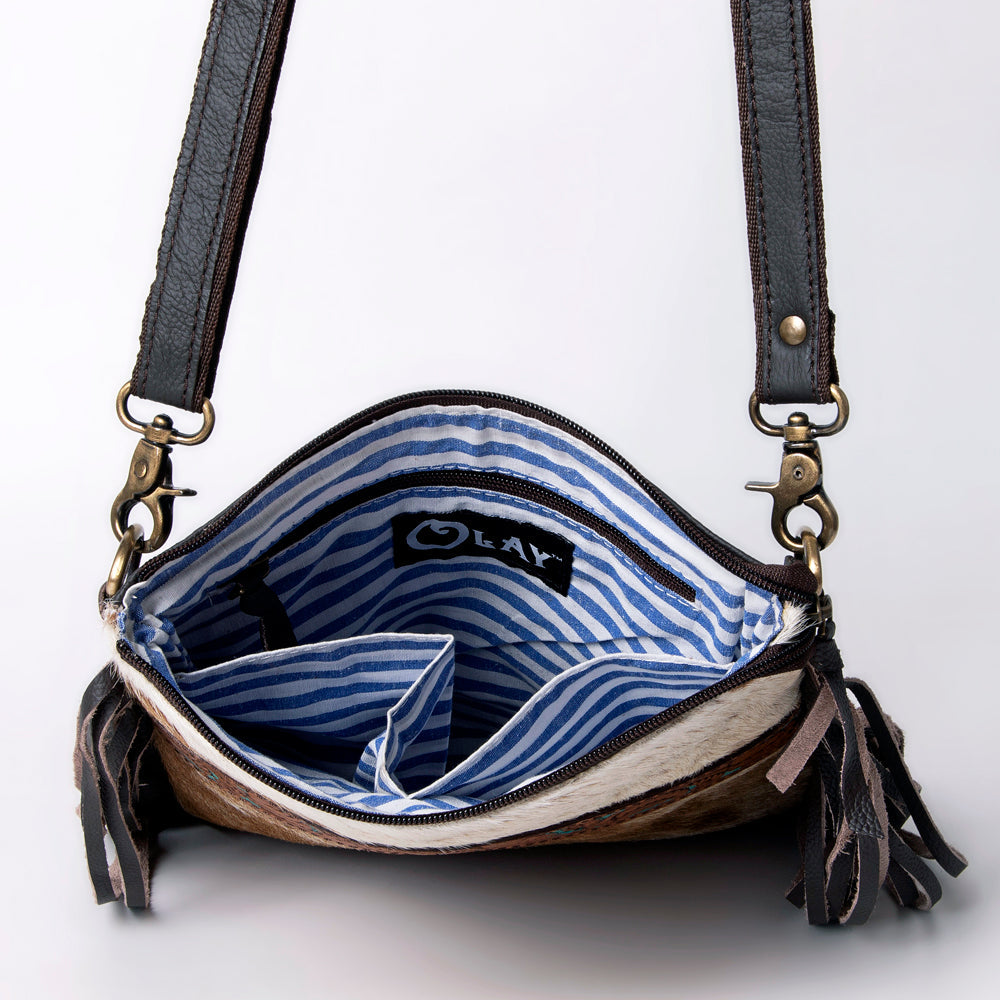 OHLAY Hand-Tooled Hair-On Leather Crossbody Bag