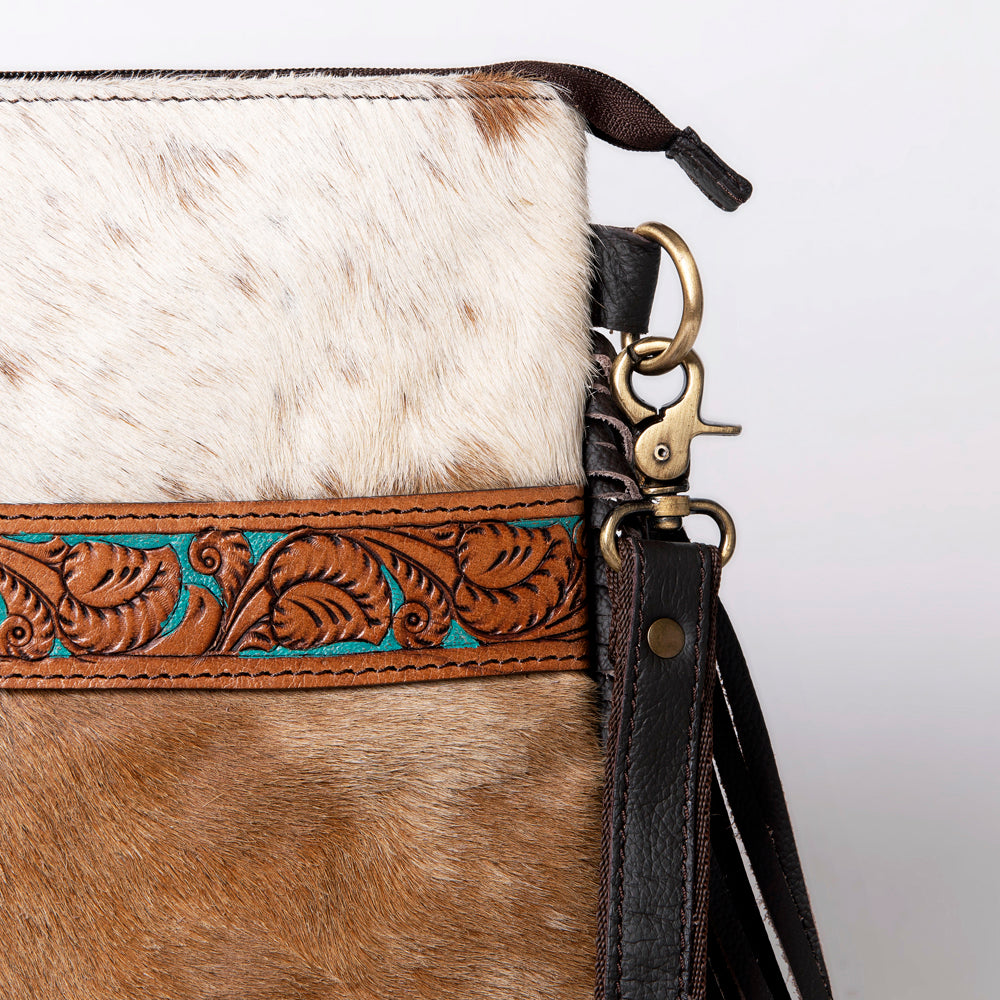 OHLAY Hand-Tooled Hair-On Leather Crossbody Bag