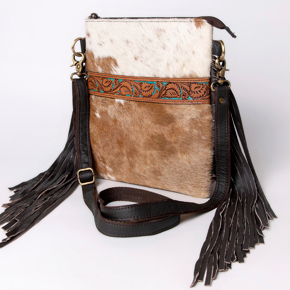OHLAY Hand-Tooled Hair-On Leather Crossbody Bag