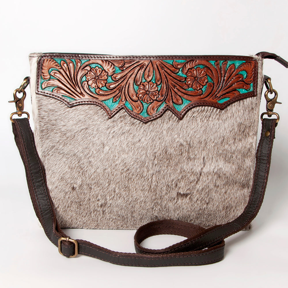 OHLAY Hand-Tooled Hair-On Leather Crossbody Bag