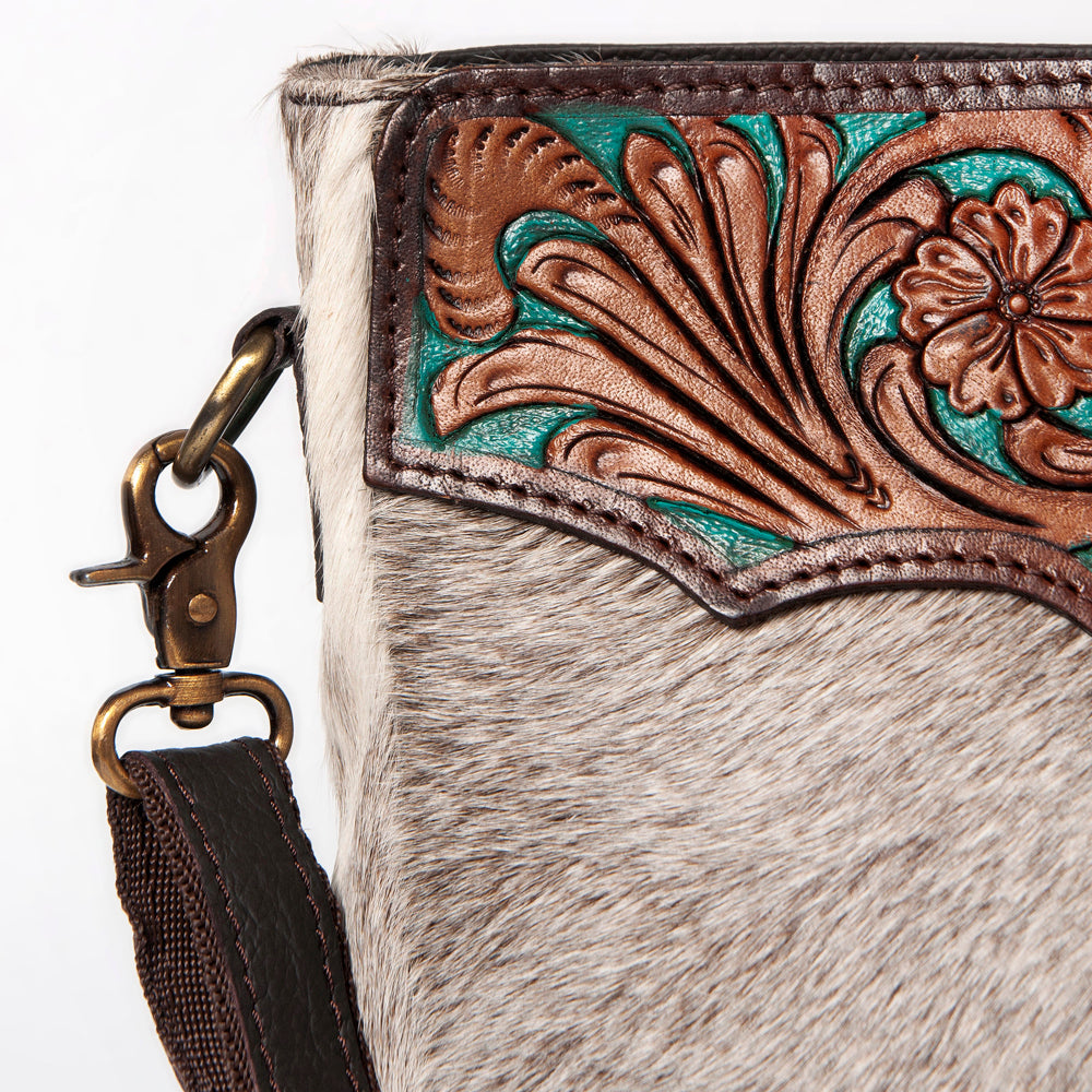 OHLAY Hand-Tooled Hair-On Leather Crossbody Bag
