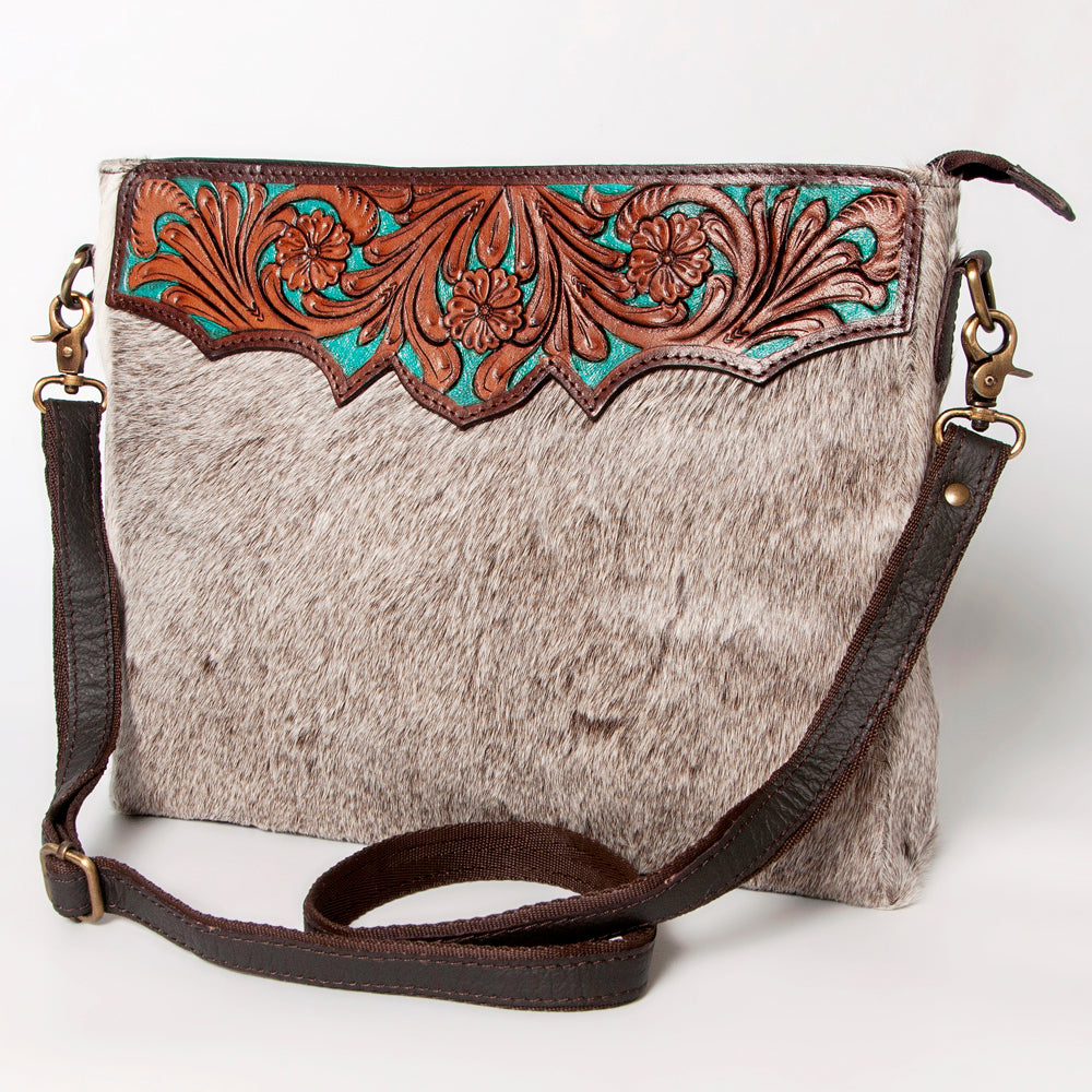 OHLAY Hand-Tooled Hair-On Leather Crossbody Bag