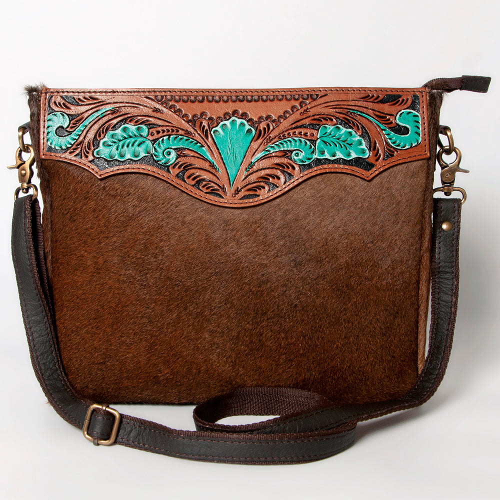 OHLAY Hand-Tooled Hair-On Leather Crossbody Bag