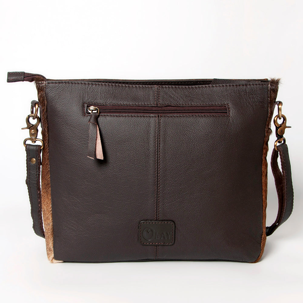 OHLAY Hand-Tooled Hair-On Leather Crossbody Bag