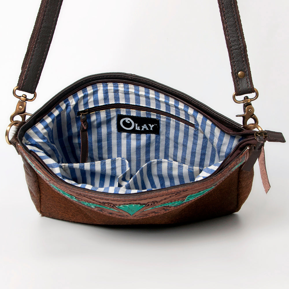 OHLAY Hand-Tooled Hair-On Leather Crossbody Bag