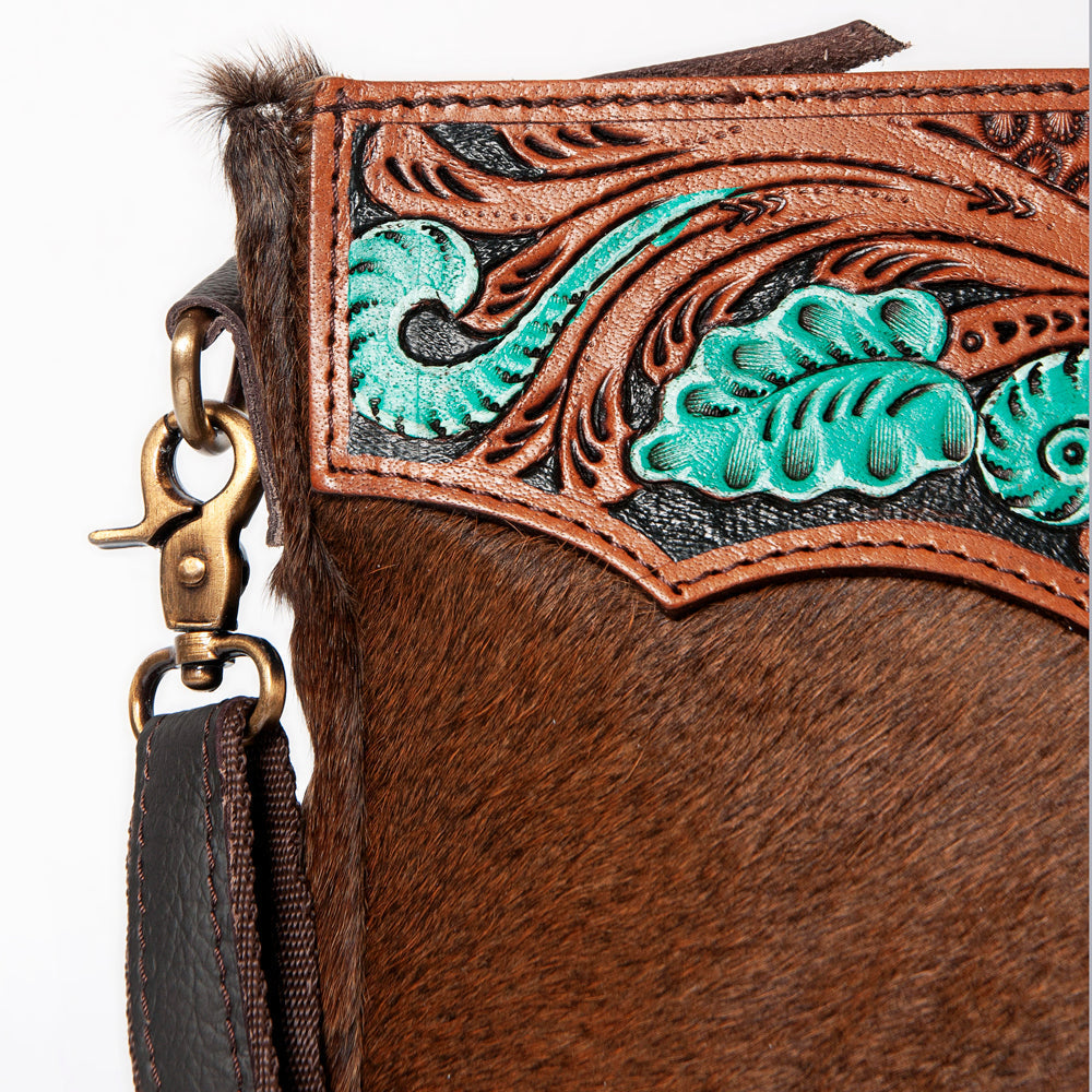 OHLAY Hand-Tooled Hair-On Leather Crossbody Bag