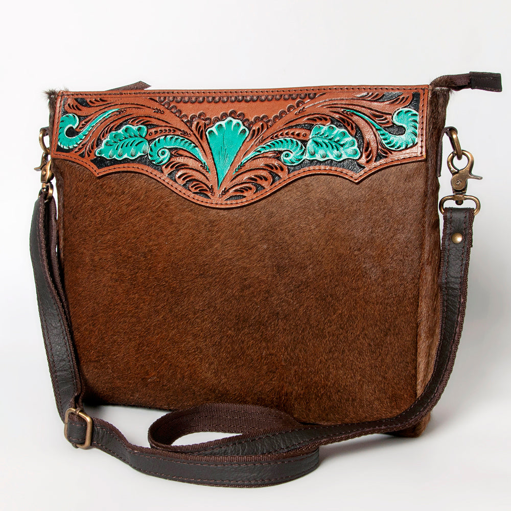 OHLAY Hand-Tooled Hair-On Leather Crossbody Bag