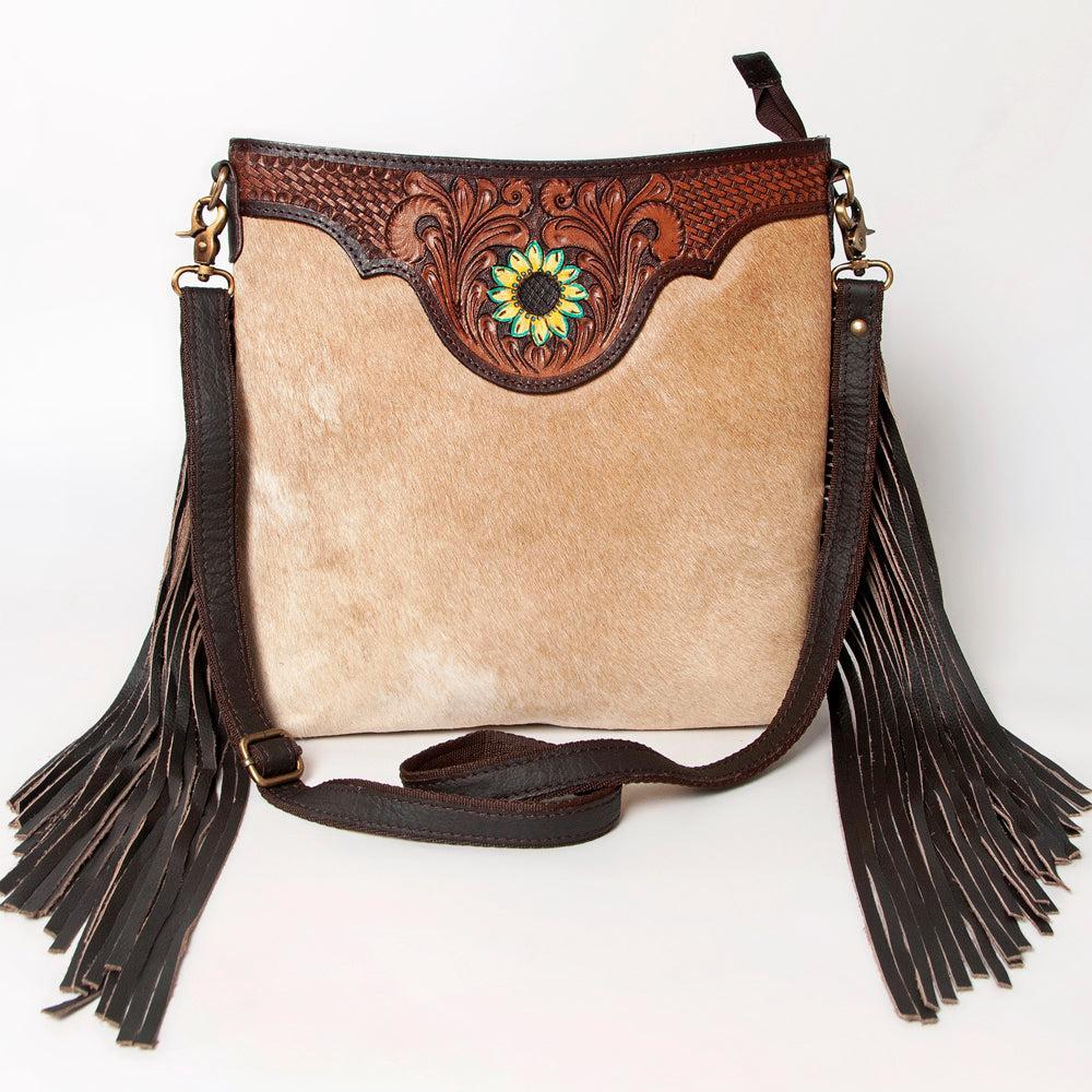 OHLAY Hand-Tooled Hair-On Leather Crossbody Bag