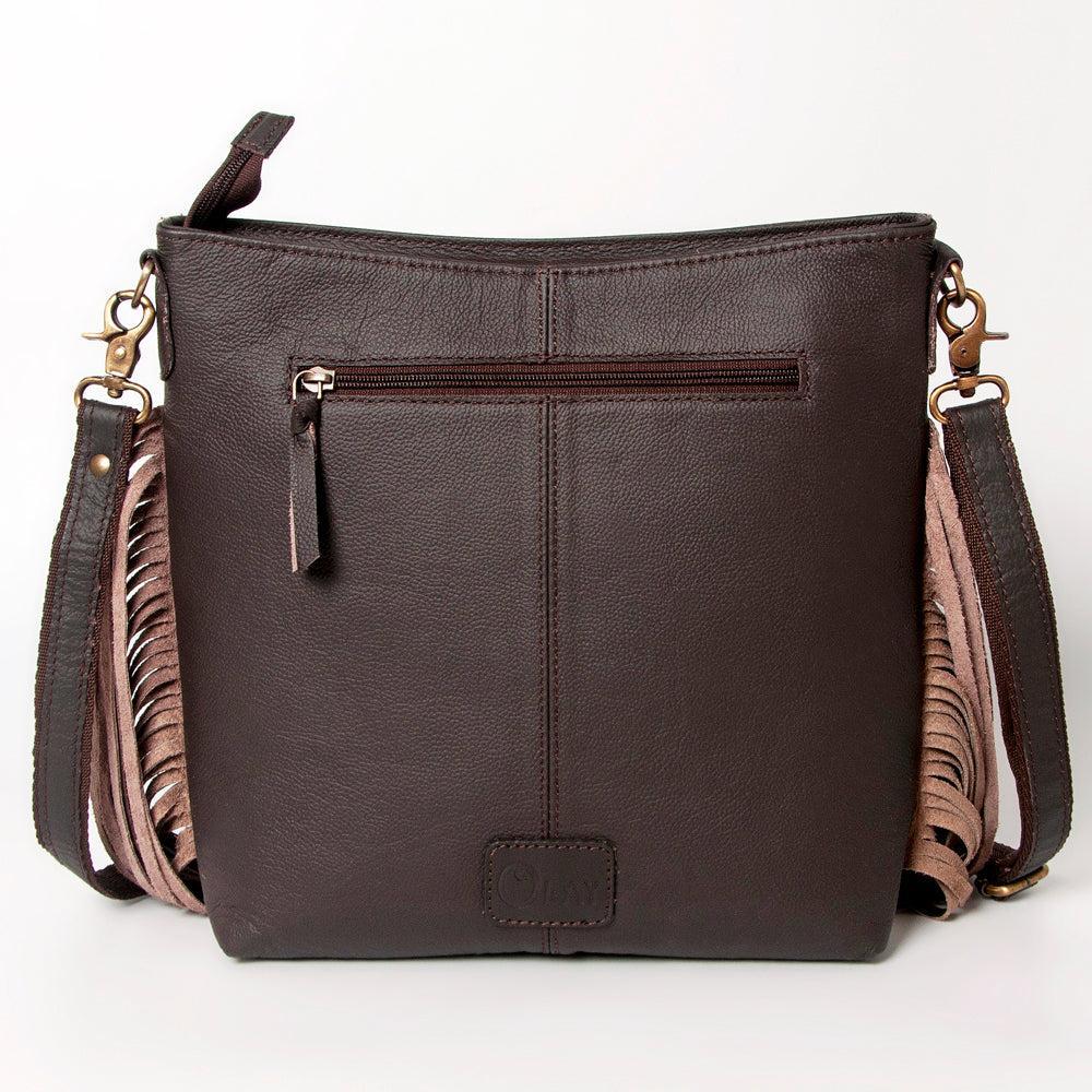 OHLAY Hand-Tooled Hair-On Leather Crossbody Bag