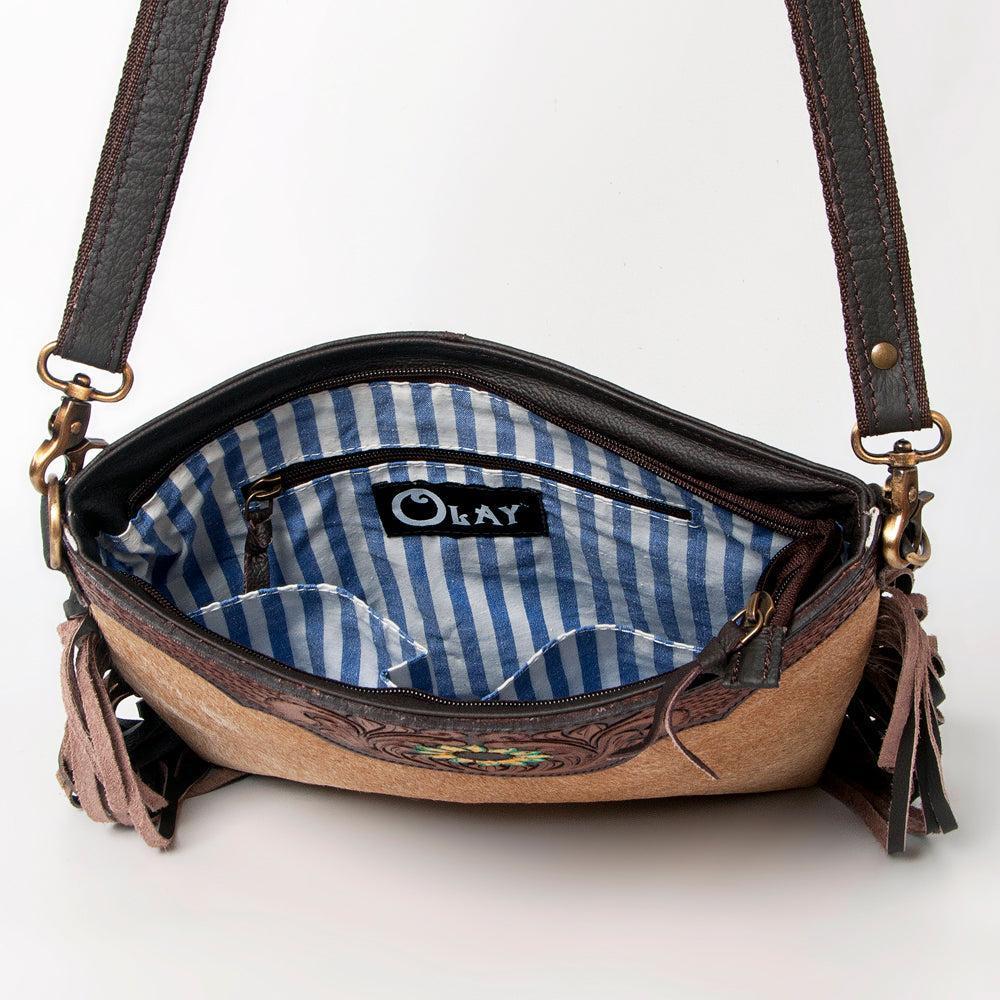 OHLAY Hand-Tooled Hair-On Leather Crossbody Bag