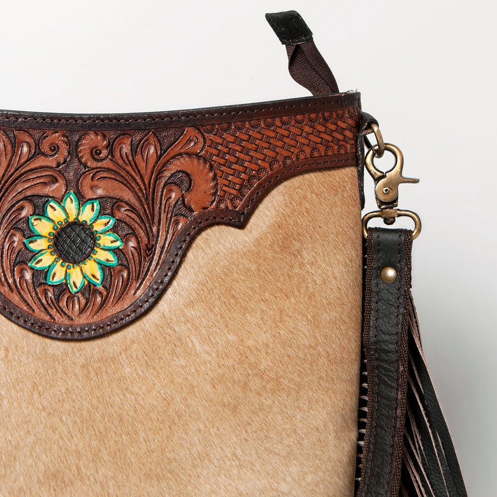 OHLAY Hand-Tooled Hair-On Leather Crossbody Bag