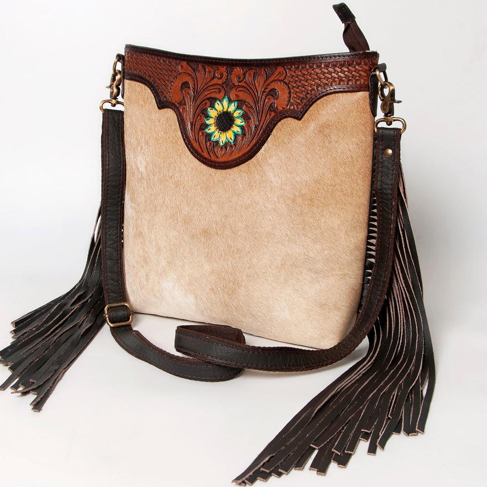 OHLAY Hand-Tooled Hair-On Leather Crossbody Bag
