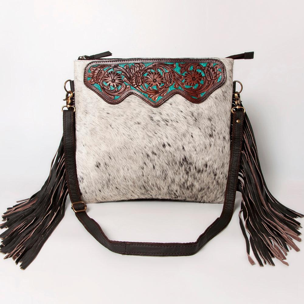 OHLAY Hand-Tooled Hair-On Leather Crossbody Bag