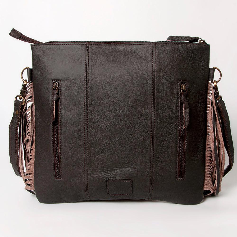 OHLAY Hand-Tooled Hair-On Leather Crossbody Bag