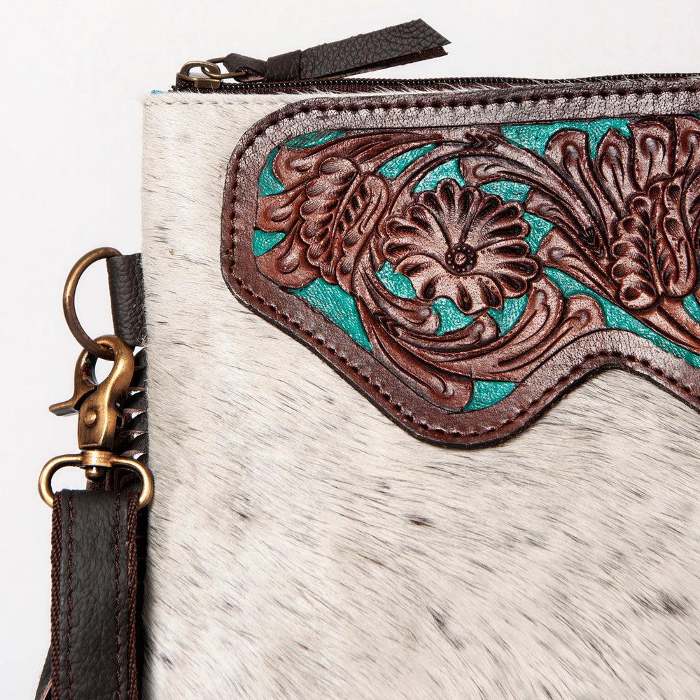 OHLAY Hand-Tooled Hair-On Leather Crossbody Bag