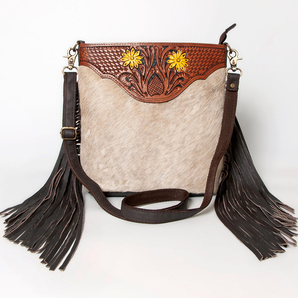 OHLAY Hand-Tooled Hair-On Leather Crossbody Bag