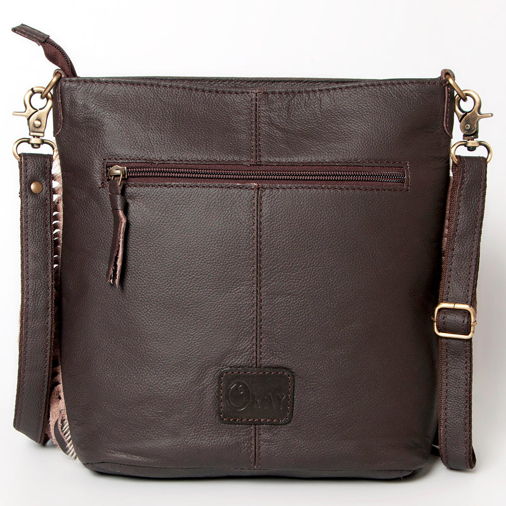 OHLAY Hand-Tooled Hair-On Leather Crossbody Bag