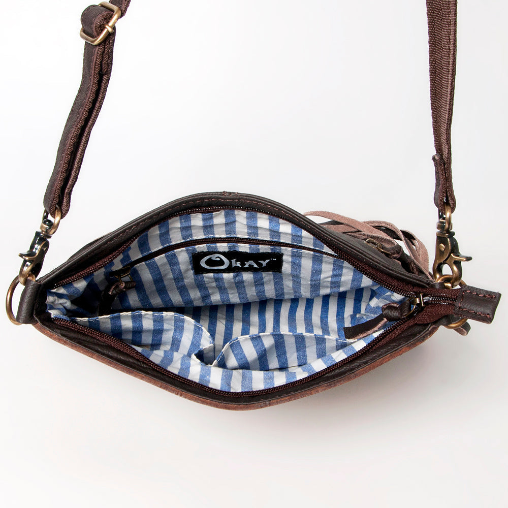 OHLAY Hand-Tooled Hair-On Leather Crossbody Bag