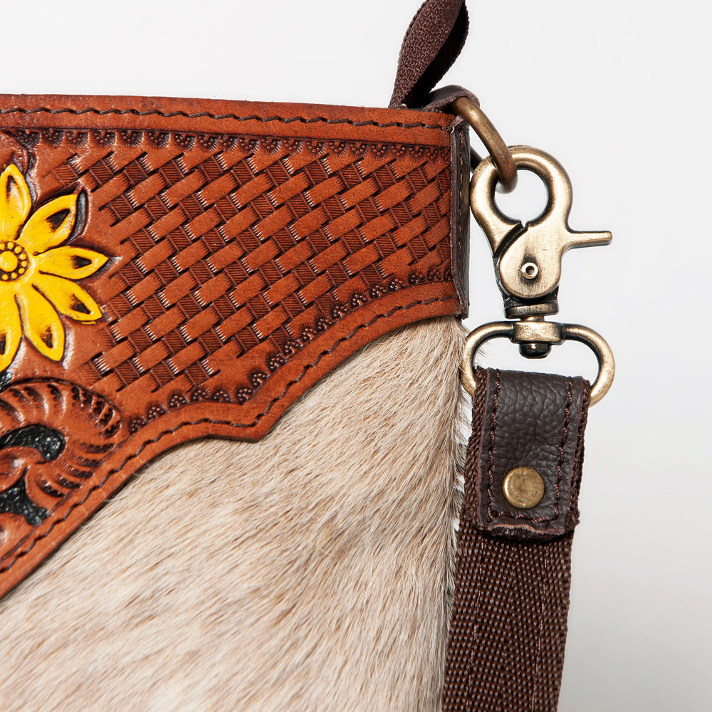 OHLAY Hand-Tooled Hair-On Leather Crossbody Bag