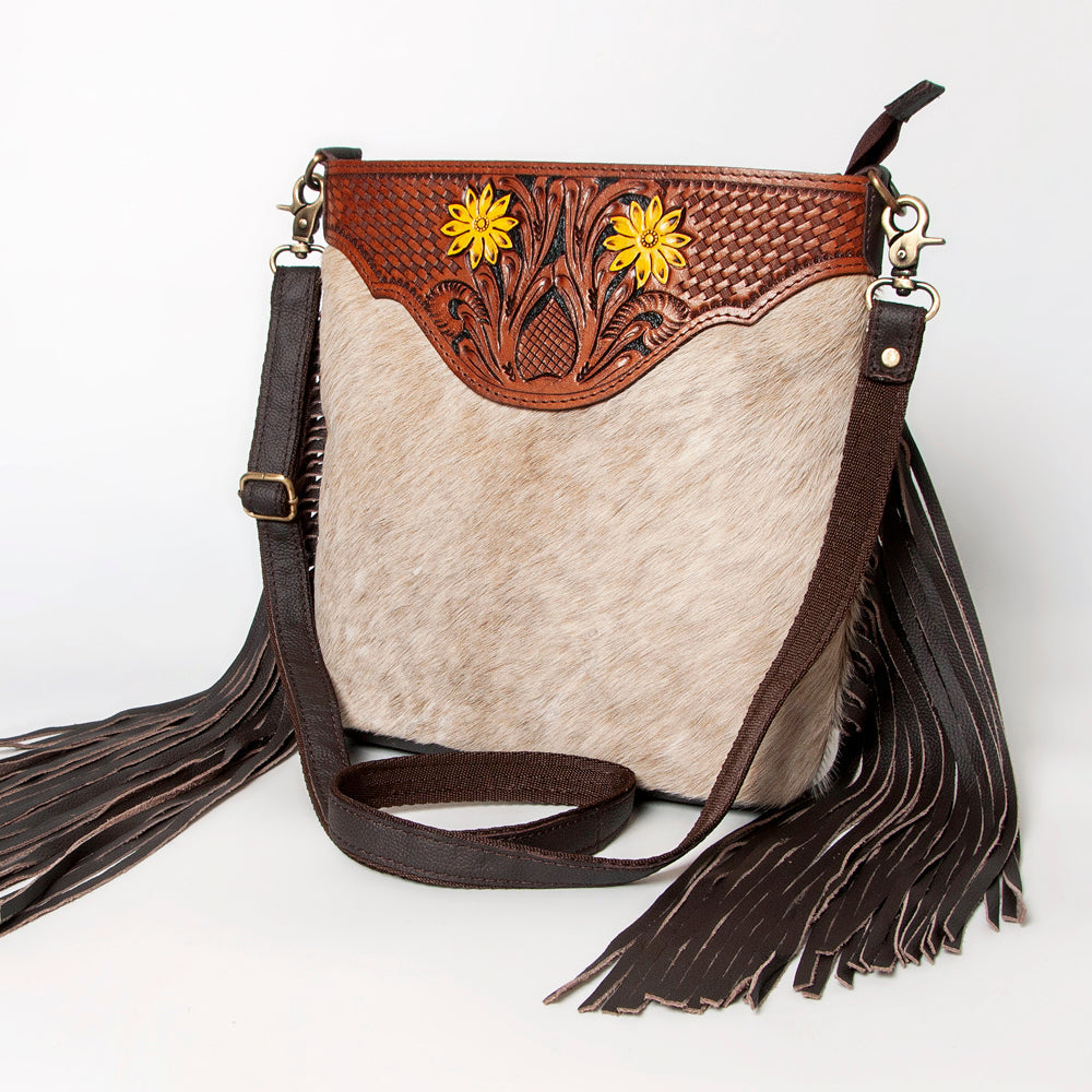 OHLAY Hand-Tooled Hair-On Leather Crossbody Bag