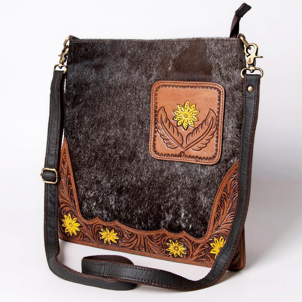 OHLAY Hand-Tooled Hair-On Leather Crossbody Bag