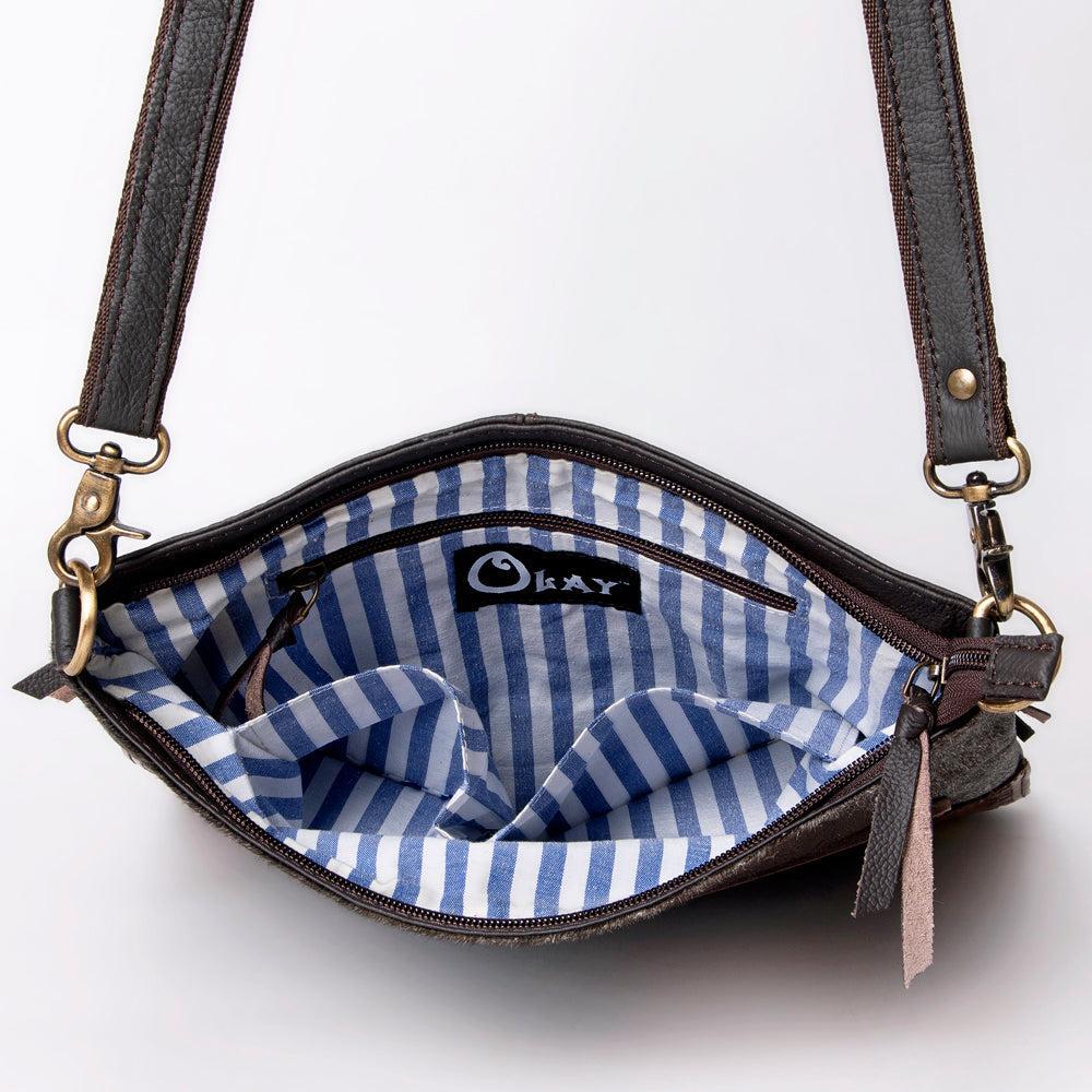 OHLAY Hand-Tooled Hair-On Leather Crossbody Bag