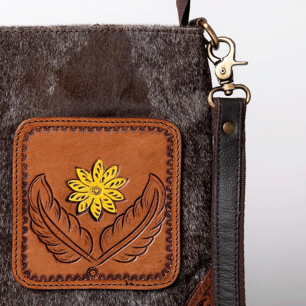 OHLAY Hand-Tooled Hair-On Leather Crossbody Bag