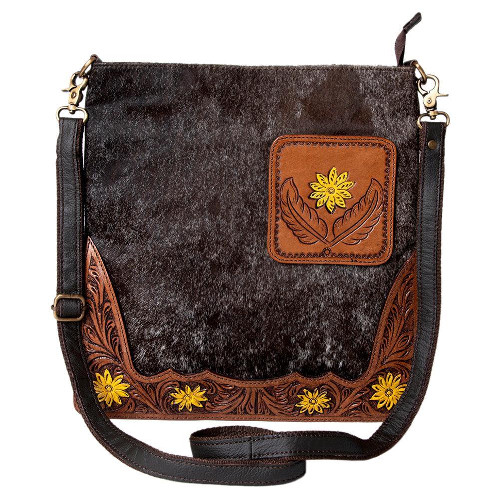OHLAY Hand-Tooled Hair-On Leather Crossbody Bag