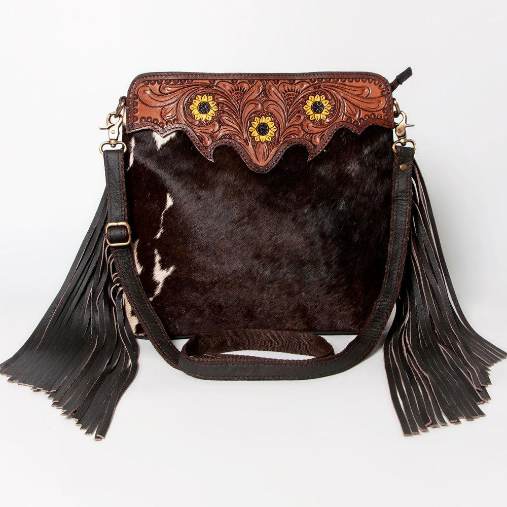 OHLAY Hand-Tooled Hair-On Leather Crossbody Bag