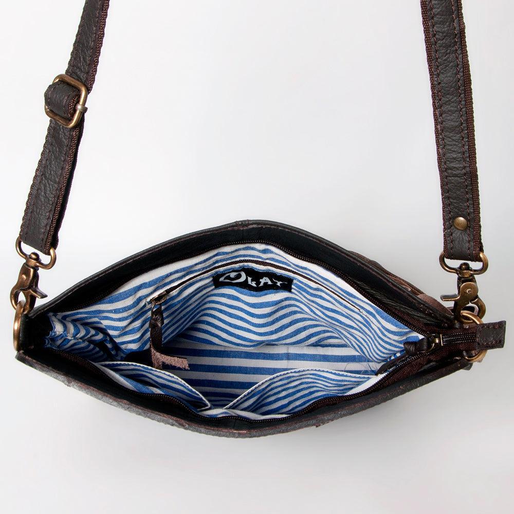 OHLAY Hand-Tooled Hair-On Leather Crossbody Bag