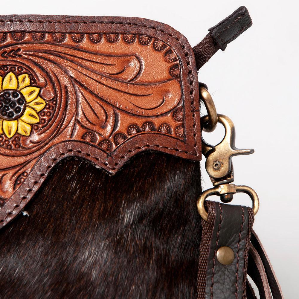 OHLAY Hand-Tooled Hair-On Leather Crossbody Bag