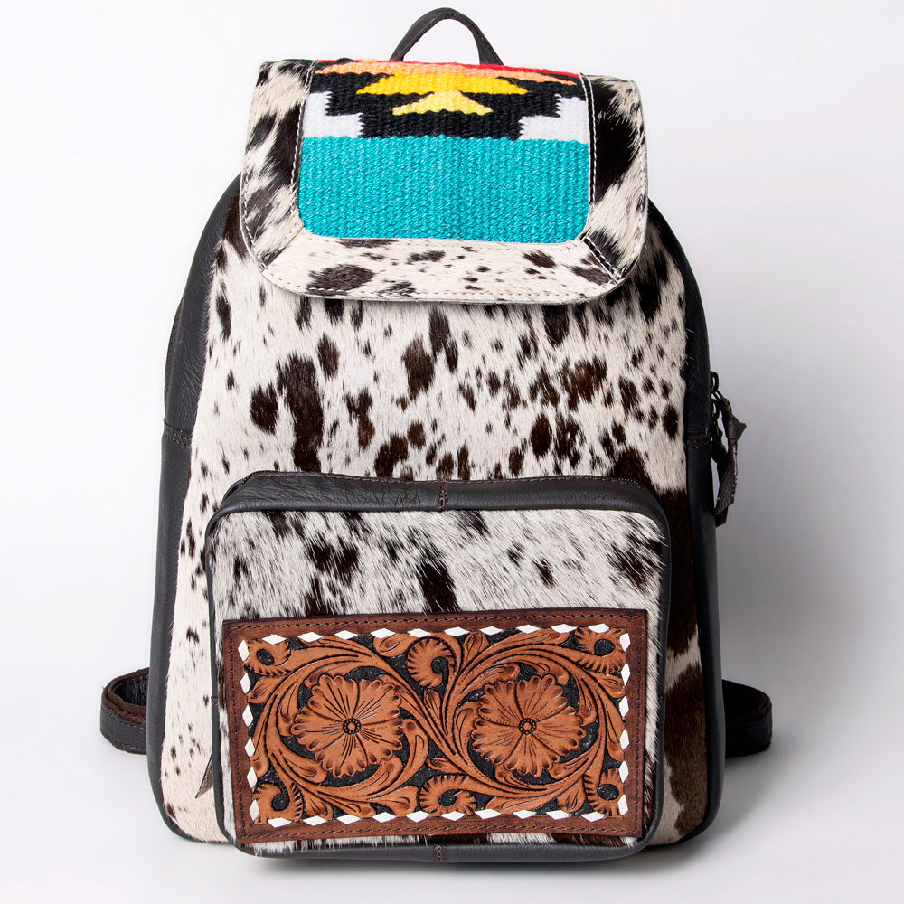 Ohlay Backpack Hand Tooled Upcycled Wool Hair-On Genuine Leather