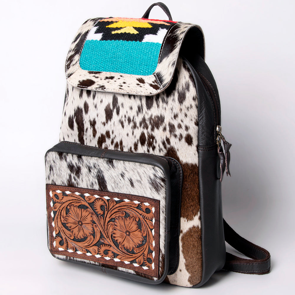 Ohlay Backpack Hand Tooled Upcycled Wool Hair-On Genuine Leather