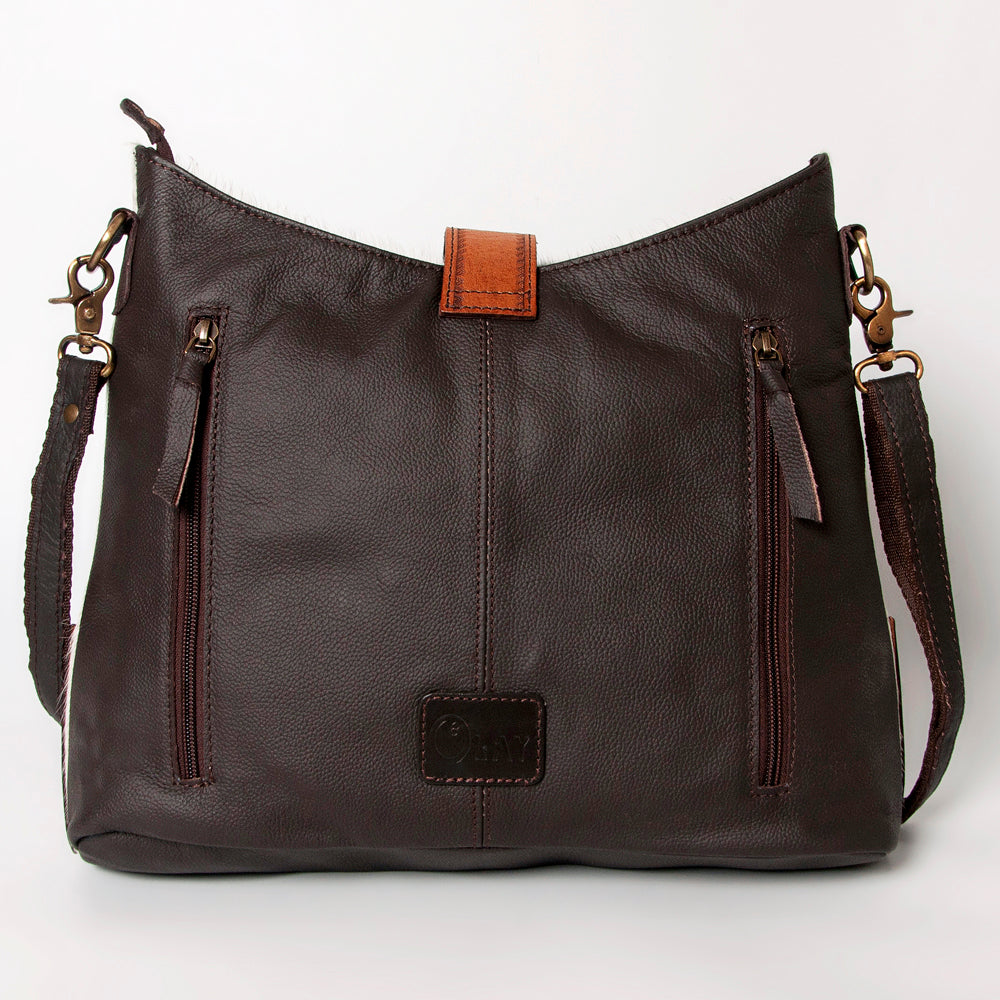 OHLAY Hand-Tooled Hair-On Genuine Leather Hobo Bag