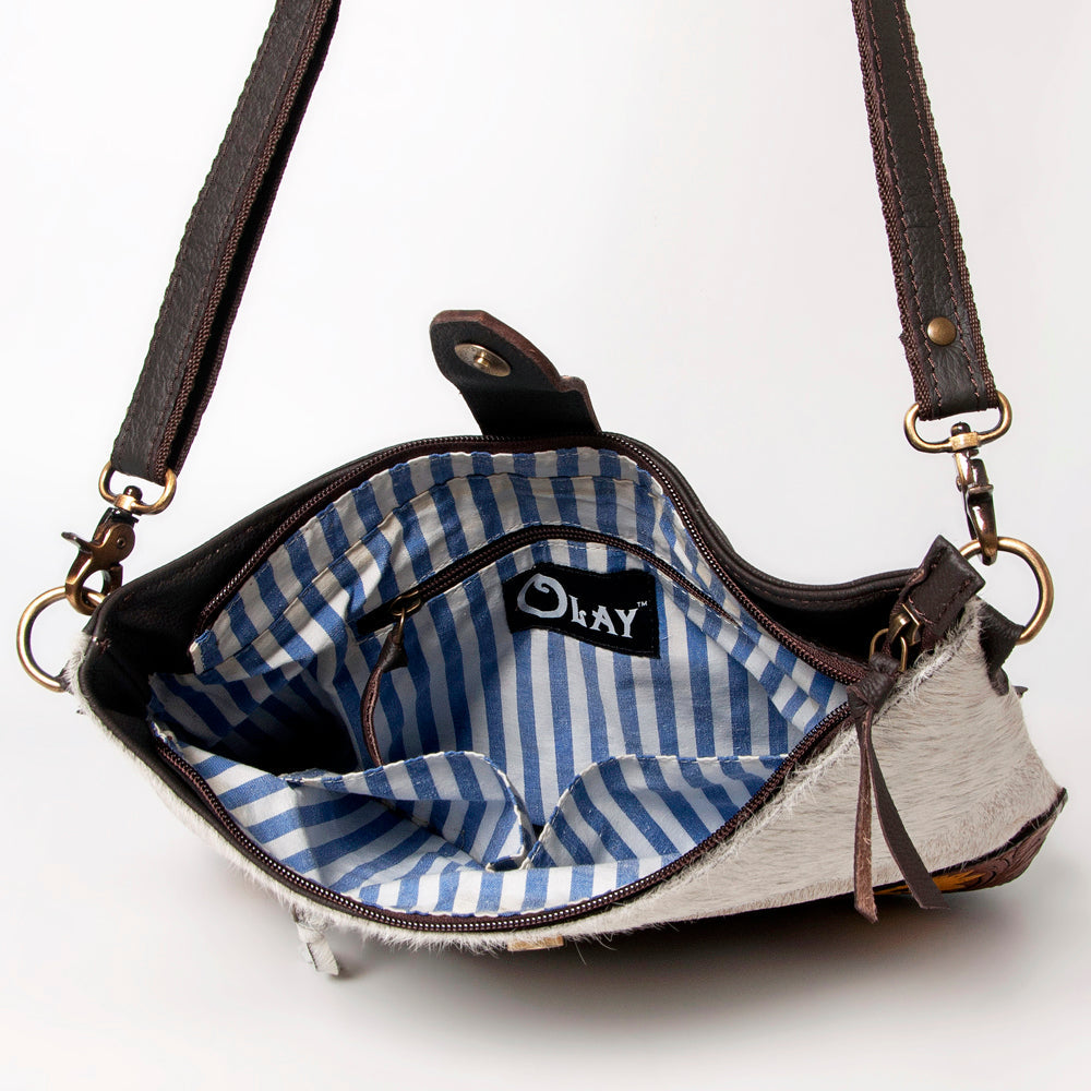 OHLAY Hand-Tooled Hair-On Genuine Leather Hobo Bag