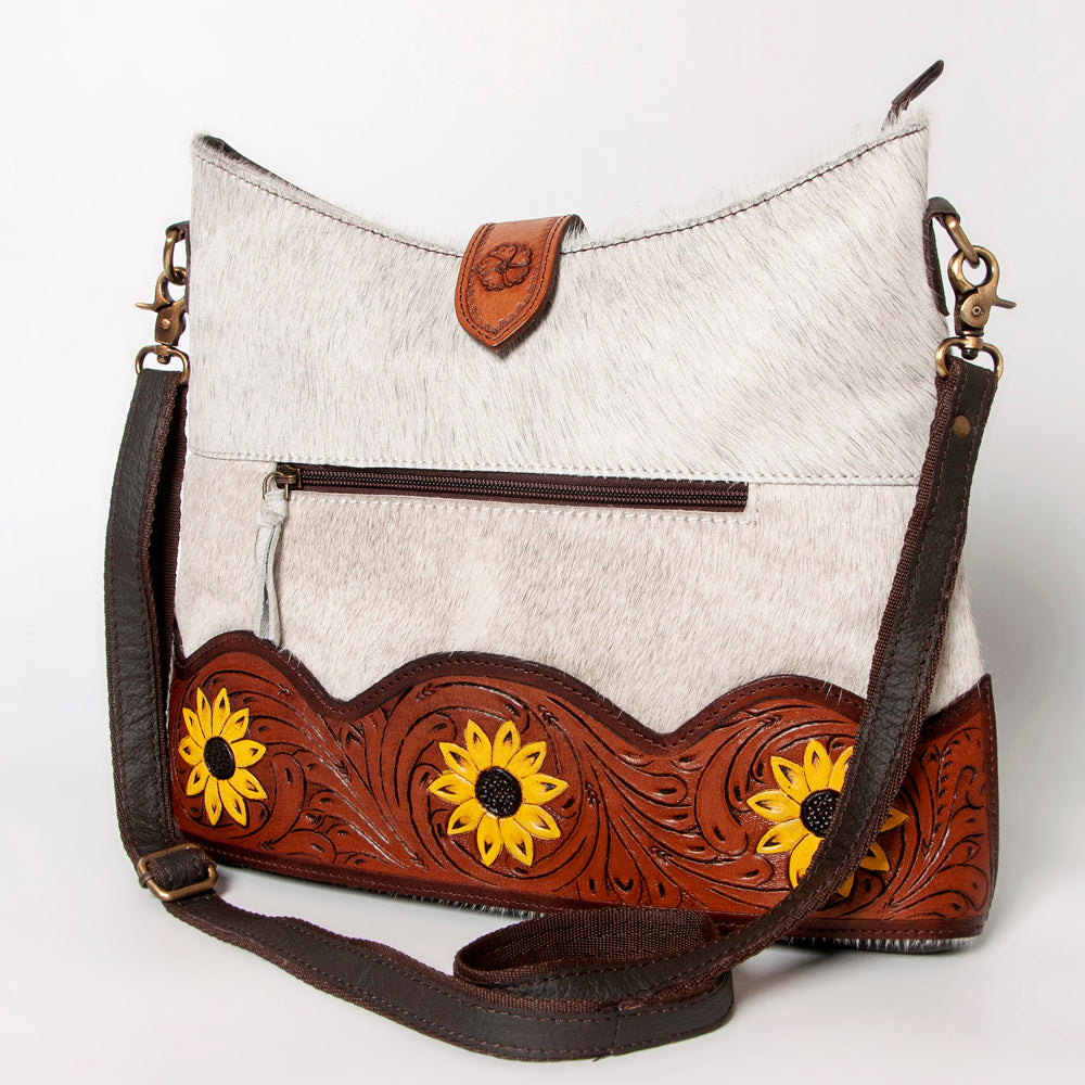 OHLAY Hand-Tooled Hair-On Genuine Leather Hobo Bag